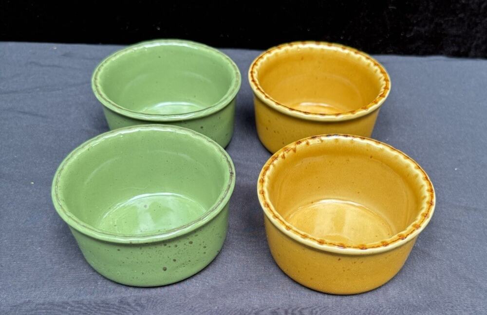 Sabatier Cannes Stoneware Yellow & Green Ramekins Speckled Rustic Vintage